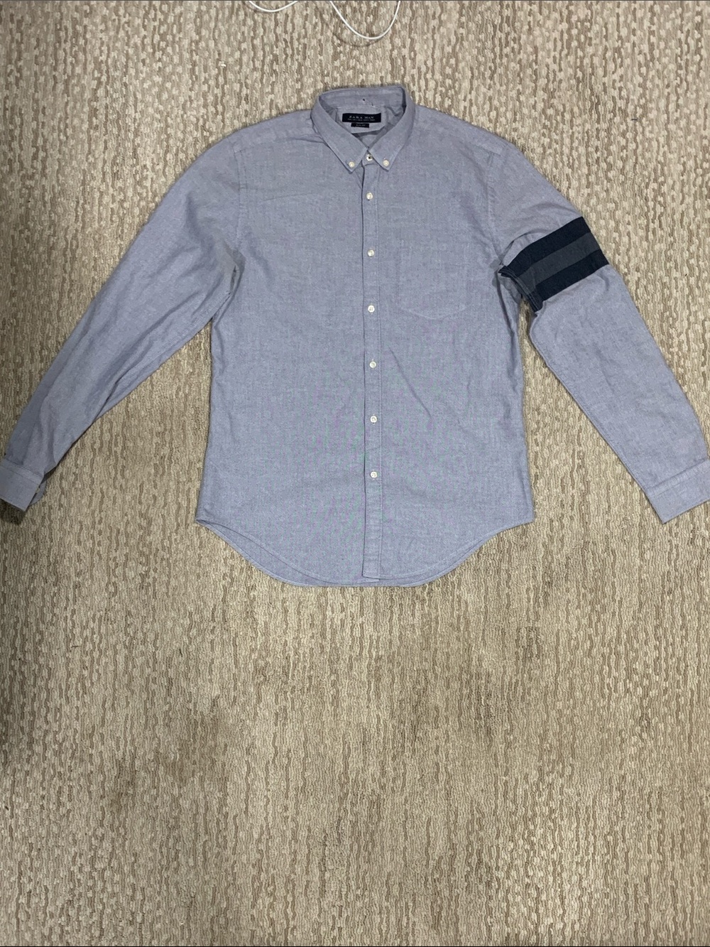 J. Crew Light Blue Button-Down Shirt with Navy Arm Stripes (452)